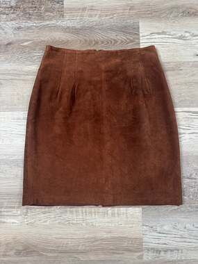 Vintage 90s Brown Suede Leather Mini Skirt High Waist Pencil Dark Academia M